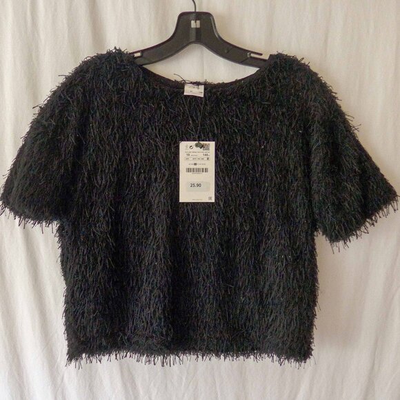 NWT Zara Girls 10 Feathery Fringed T-Shirt Top - Picture 3 of 15